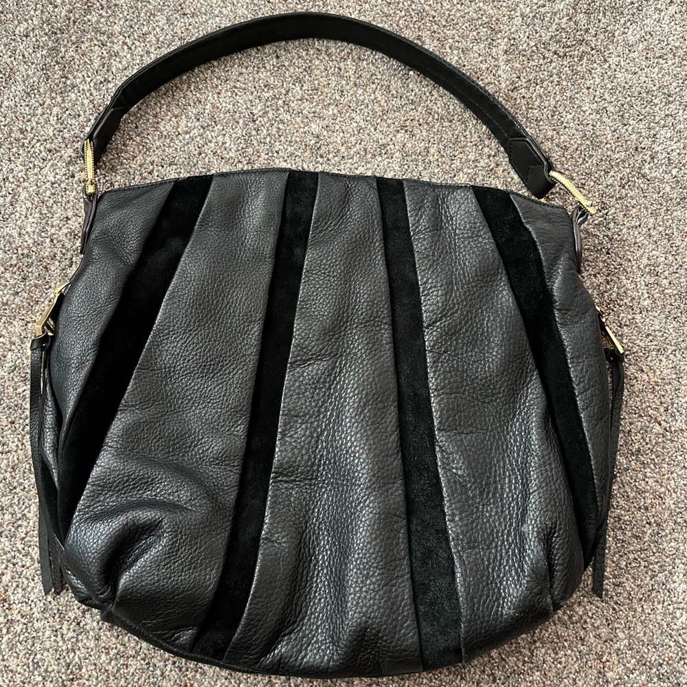 Aimee Kestenberg black smooth leather & suede hobo bag